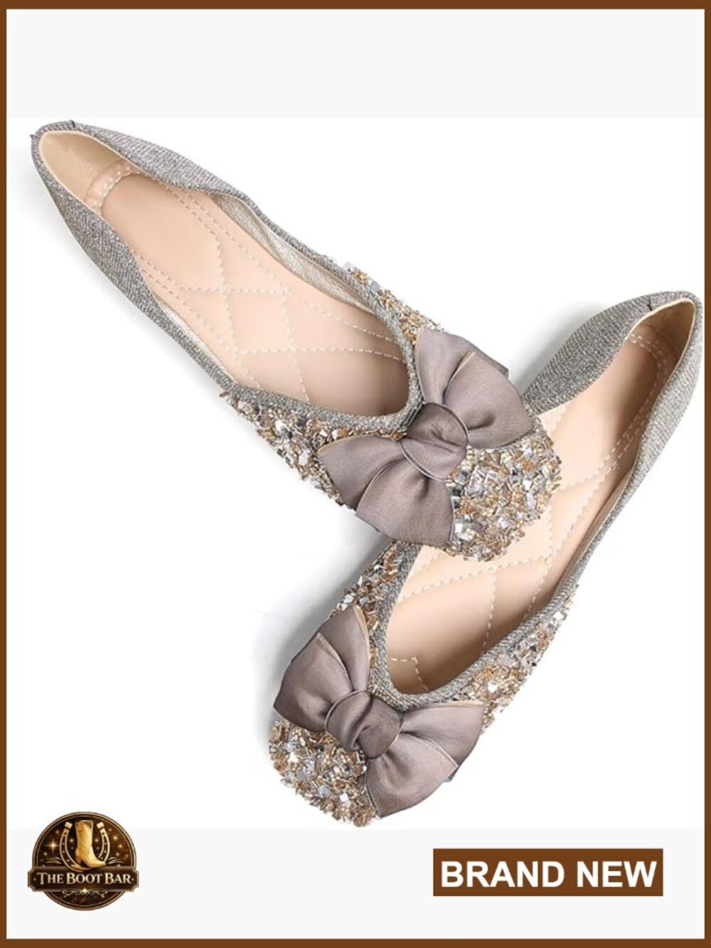 Square Toe Ballet Flats with Rhinestone Bow, Slip-On Dress Shoes for Women
